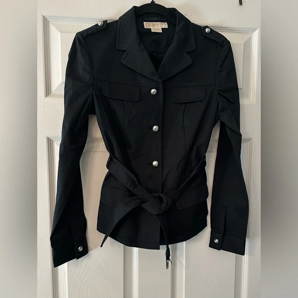 MICHAEL KORS 8 M Black Brushed Cotton Belted Blazer Jacket R $195